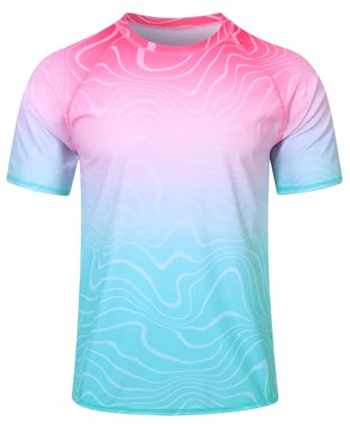 Fanient Men's Rash Guards UPF 50+ Short Sleeve Swim Top Mens Quick Dry Breathable Rash Vest for Watersport Surfing Running
