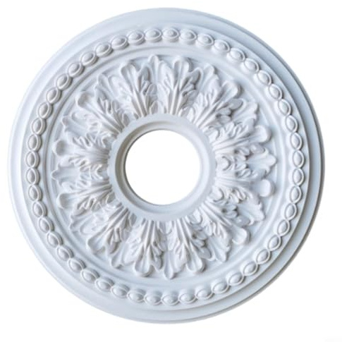 TONIXY Rosace de plafond circulaire en polystyrène PU pour plafonnier ou ventilateur Blanc 26C/35 cm Médaillon décoratif dissimulant les imperfections avec design simple et élégant (35 cm)