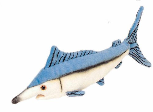 Bauer Spielwaren Blickfänger Blauer Marlin Plüschtier: Naturgetreues Kuscheltier, extraweich, ideal auch als Geschenk, 25 cm, weiß-blau (14057)