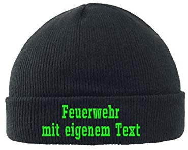 Wolfszeit personalisierte Strickmütze Feuerwehr 2 zeilig Bestickt (schwarz)