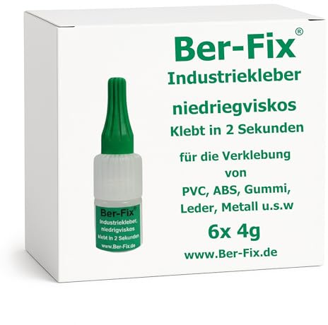 Ber-Fix Industriekleber 6x 4 g – Sekundenkleber dünnflüssig, kapillar, extra stark – ideal für Porzellan, Glas, Figuren, Modellbau & Bastelarbeiten