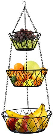 Heavy Duty - 3 Tier Hanging Kitchen Black Fruit Basket