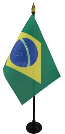 AZ FLAG - Tischflagge Brasilien - 15x10 cm Goldene Splitze - Brasilianische Tischfahne 10 x 15 Cm - Flaggen