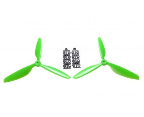 EMAX 1 Paar 9 x 4,5 Dreiblatt Propeller (1x CW, 1x CCW) versch. Farben + 9er Adapter Farbe Grün