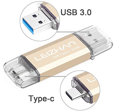 LEIZHAN Chiavetta USB Tipo C 32GB,Flash Drive USB 3.0 OTG Memory Stick per Telefono Huawei Samsung Android Tablet Mac PC-D'oro