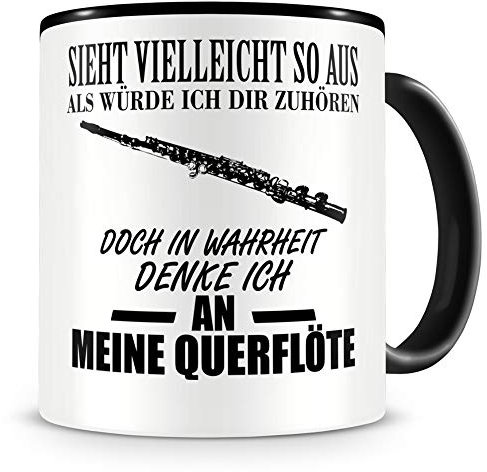Samunshi® Querflöte Tasse mit Spruch Geschenk für Musiker Tasse Querflöte Becher Kaffeebecher Lustige Tassen zum Geburtstag Teetasse schwarz 300ml