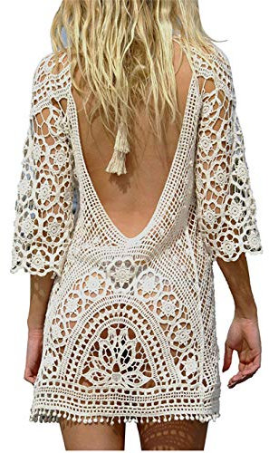 EDOTON Costumi Interi da Bagno per Donna, Costume da Bagno Bikini in Crochet con Pizzo Aperto (C-Bianco)