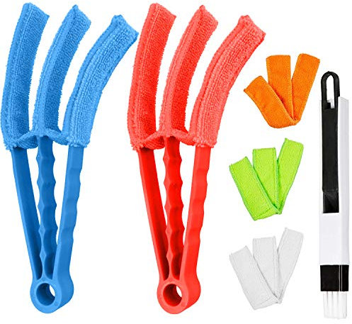 Yalbdopo Triple Venetian Blind Cleaner - 2Pcs Removable Washable Window Blind Duster Brush Cleaner Tool with 5 Microfibre Sleeves for Blinds, AC, Car Vent - Bonus Includes 1 Dustpan Cleaning Brush