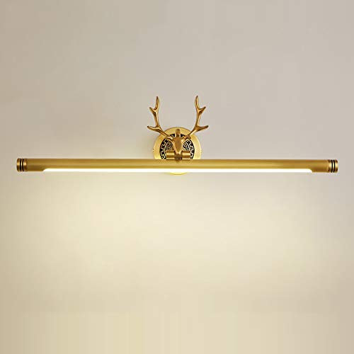 ACMHNC LED Spiegelleuchte Bad Vintage Spiegellampe Badezimmer Messing Geweih Badlampe Winkel-Einstellbar Wasserdicht Wandleuchte für Kosmetikspiegel Schminktisch,BRASS,L57CM/11W