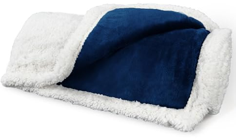 Pawsee Puppy Fleece Blankets, Washable Sherpa Fluffy Cosy Warm Plush Pet Blankets for Small Dog Cat Kitten Double Thickness Throws 114 x 76 cm Blue