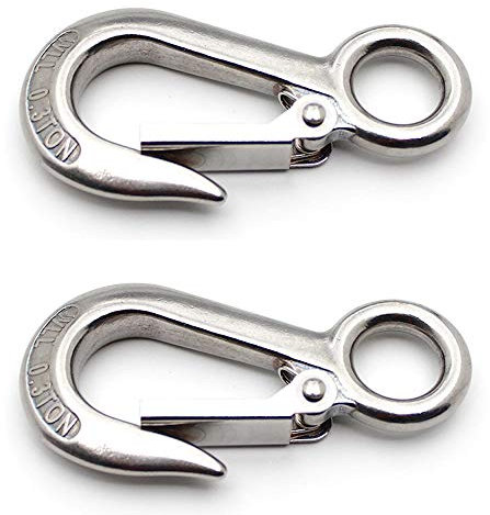 POFET 2 ganci di sollevamento Heavy Duty American Cargo Hook 0,2T-304 in acciaio inox, grande occhiello con fermo, carico di lavoro 300 kg