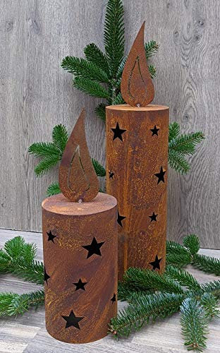 2er Set Windlicht Kerze 35 + 50 cm aus Metall Edelrost Rost Weihnachten Deko Weihnachtsbaum