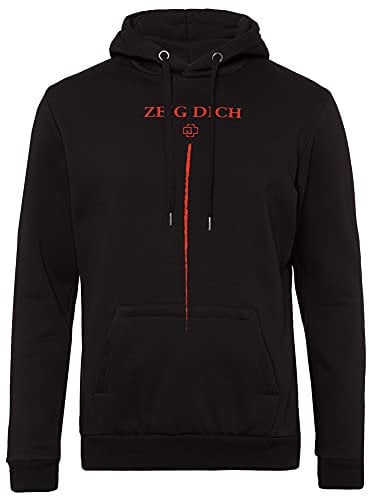 Rammstein Herren Kapuzenpullover Zeig Dich Offizielles Band Merchandise Fan Hoodie schwarz mit weißem Front und Back Print (XXL)
