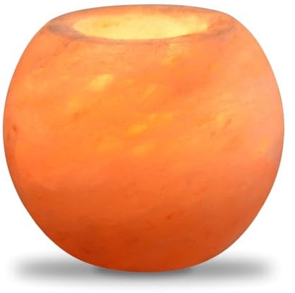 Zen'Light - Candelabro de Cristal de Sal del Himalaya, Esfera 900 g, 100% auténtico, Cristal de Sal del Himalaya Natural, Tallado a Mano, portavelas de Material Natural de Calidad, Forma Redondeada