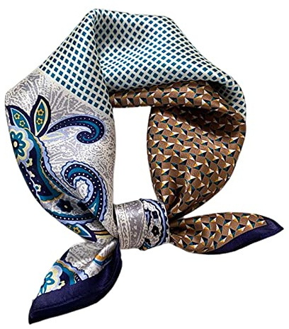 Aufeel Damen-Halstuch aus 100% reiner Maulbeerseide, klein, quadratisch, Seide, Kopftuch, ca. 53 x 53 cm, Marineblau, Small