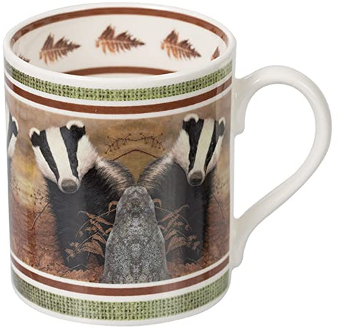 Robert E Fuller Hand Decorated Fine Bone China Mugs Inspired by British Wildlife | Animal Mugs Dishwasher & Microwave Safe - 400 ml (Mug | Badger)