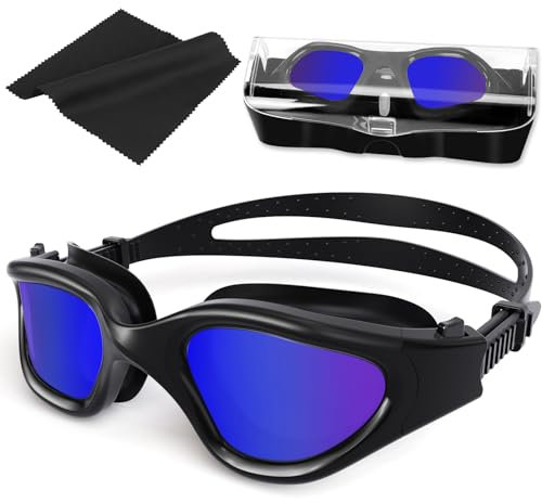 HotSrace Lunettes de natation à verres polarisés, Lunettes natation Lunettes Plongée Lunettes Piscine Anti buée Anti UV Vision Nette pour Homme Femme Unisex Adultes Adolescents