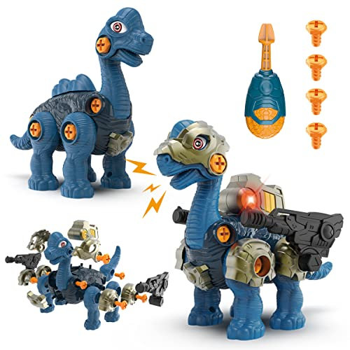 GILOBABY Dinosaurier Spielzeug, 2 in 1 DIY Montage Dino mit Schraubendreher, Licht und Brüllen, Lernspiele Kinderspielzeug Geschenk für Jungen Mädchen Geburtstag ab 3 Jahre (Brachiosaurus)
