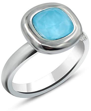 Anillo piedra azul turquesa mujer en plata. Este anillo Solien tiene un cristal tallado en acabado cerámico muy original, además de ser un modelo ajustable