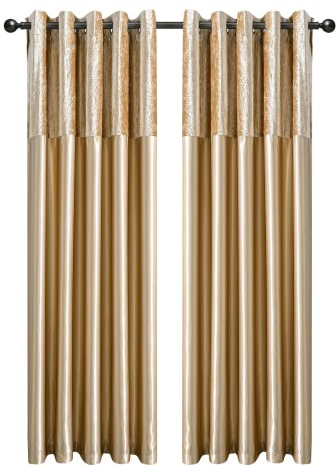 CHARKHAH Crushed Velvet Faux Silk Curtains for Bedroom Living Room Elegant and Silky Blackout Fabric Pair of Fully Lined Door Curtain with Eyelet Rings (Champagne Gold, 90 Wide x 90 Drop)