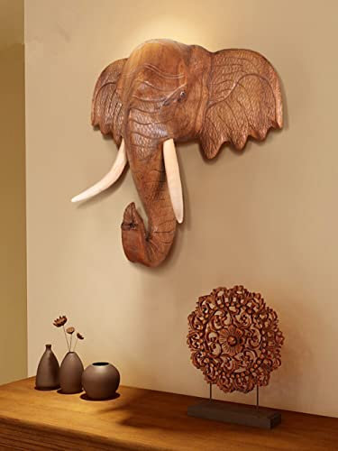 Getrelax Thailändische Elefantenkopf-Wandbüste, Skulptur, 30,5 cm hoch, majestätische edle Elefanten, hängende Wanddekoration, Figur für wilde Tierliebhaber
