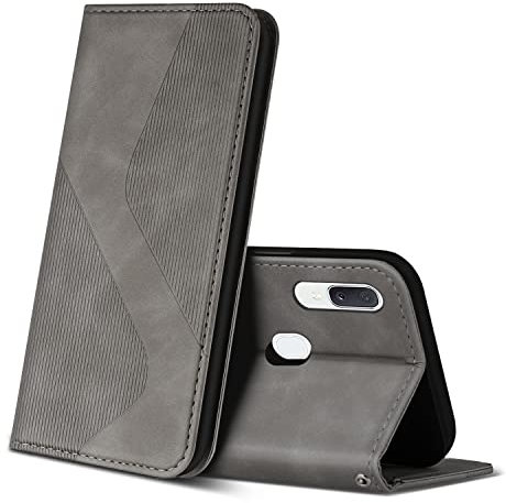 ZONNAVI Hülle für Samsung Galaxy A20E, PU Leder Handyhülle mit Kartenfächer und Standfunktion, Lederhülle Flip Wallet Case Schutzhülle für Samsung Galaxy A20E (Grau)