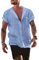 YAOBAOLE Hemd Herren Kurzarm Sommerhemd Herren Freizeithemd Leinenhemd Regular Fit Men Shirts Hellblau L