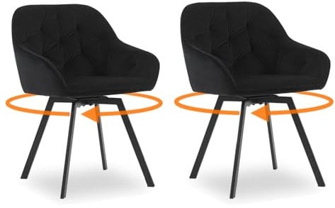 CLIPOP Samt Esszimmerstühle Drehbar 2er Set,Gepolstert Sessel Küchenstuhl mit Armlehne Freizeit Polsterstuhl Bequem Sitz Drehstuhl für Esszimmer Wohnzimmer Büro, (1, Schwarz)
