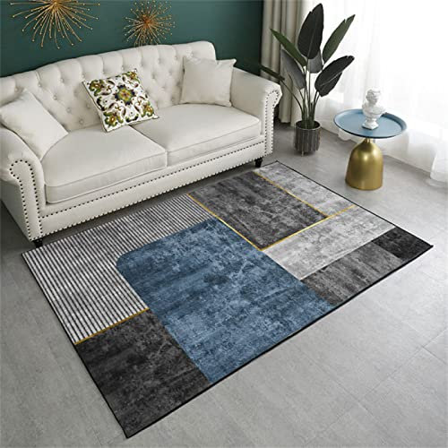 RUGMRZ Webteppich 90 x 190 cm Teppich Kinderzimmer Junge blau Teppich Selber Machen Einfache Grau-Blaue Geometrische Muster-Anti-Rutsch-Teppichmatte Teppich Günstig
