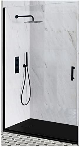 MILANO Black Walk in Hinged Door Shower Enclosure Graphite Tray 1500x900mm