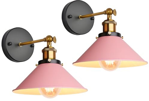 iDEGU Lot de 2 Appliques Murales Rétro, Lampe Murale de Style Edison en Forme de Parapluie E27 Métal Plafonnier Luminaire Vintage Applique Intérieure pour Chambre d'enfant Salon Couloir, 220mm (Rose)