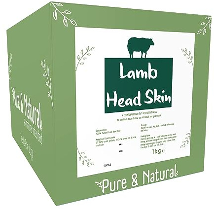 Pure & Natural Dog Treats Lamb Head Skin Natural 1kg Display Box