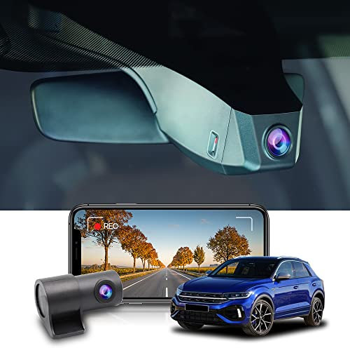 Fitcamx Dashcam Vorne Hinten Kompatibel mit VW T-Roc 2017-2025, HD Dashcam 2K 1440P+1080P Video Wifi, OEM Volkswagen Zubehör, Parkmodus, Loop-Aufnahm, G-Sensor, Nachtsicht, WDR Car camera, 64-GB-Karte
