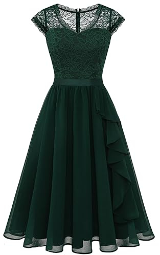 Wedtrend Robe de cocktail à manches courtes pour femme - Style rétro années 1950 - Rockabilly swing, Bleu marine