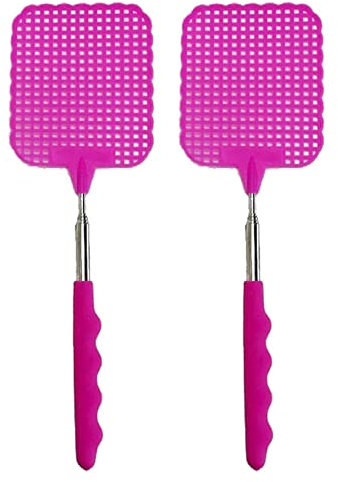 VENEKA 2X Fliegenklatsche Fliegenklatsche Fliegenklatsche Teleskop 73cm Pink