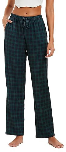 Xuepelit Pyjama Pants Long Ladies Trousers With Pockets And Drawstring Flare Pants Sleep,Green,XL