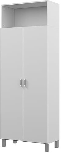 HOMCOM Armario Multiusos Armario Escobero con 2 Puertas Compartimiento Abierto y Estante Ajustable para Salón Lavadero 70x35x188 cm Blanco