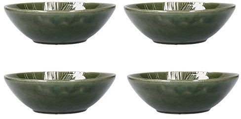 Mikasa Jardin Ensemble de bols 4 pièces, 4x bols en grès émaillé, design botanique vert, bols à pâtes, 20cm - lavable au lave-vaisselle et empilable