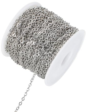 10 Meter Schmuck Kette Rolle, 2 mm Schmuckherstellung Kette, Kabel Gliederkette, Kabel Kette Metallkette, Kette Rolle Silber, Zubehör für Schmuck Basteln Herstellung DIY Handwerk (Silber)