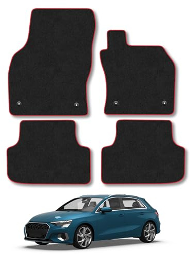Audi A3 (2020+) Carpet Car Mats | Red Edge Trim Tailored Fit Floor Mats Full Coverage Protection Accessories Easy Clean Anti Slip Made in the UK