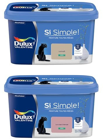 Dulux Valentine Peinture Si Simple Peinture Intérieure Toutes Pièces Satin - Peinture Murs et Plafonds, Portes et Plinthes - Lot de 2 - Couleurs : Le Kraft & Le Rose Intense 2,5 L