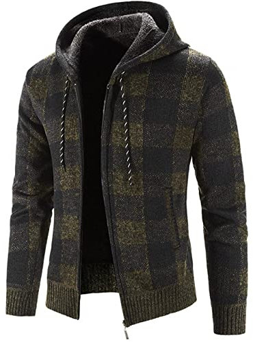 Generisch Herren Jacke, Karo Kariert Hemdjacke Fleece Gefüttert Winterjacke Mit Reißverschluss Schwarz Weiß Karierte Jacke Männer Holzfäller Hemd Rot Übergangsjacke Holzfällerhemd (L, Armeegrün)