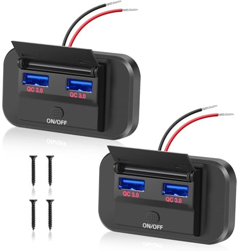 Thlevel 36W USB Steckdose 12V Ladebuchse Auto Ladegerät Dual QC3.0 Handy Schnellladung Wasserdicht mit Schalter für 12V-24V VKFZ Wohnmobil Boot