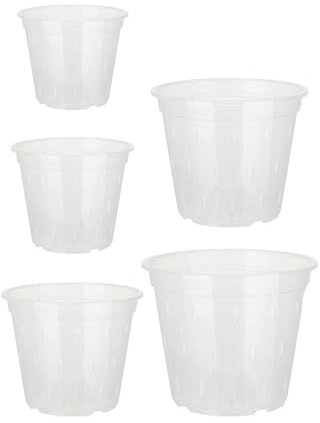 Srliya Lot de 5 Pots D'orchidées de Différentes Tailles, Pot D'orchidée en Plastique Transparent avec Soucoupe pour Pot D'orchidée, Pots de Fleurs D'intérieur et D'extérieur, Jardinière