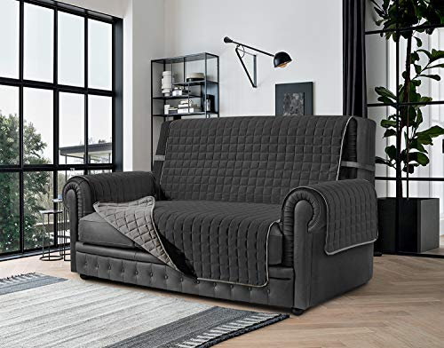 Banzaii Copridivano 2 Posti Antimacchia, Salvadivano Trapuntato Bicolore Grigio Scuro/Grigio Chiaro per Seduta da 115 a 140 cm