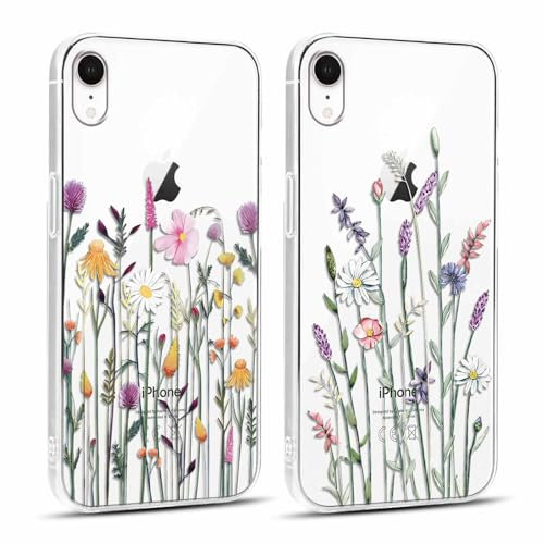 Xylota 2 Stück Handyhülle für iPhone XR 6,1 Hülle, Durchsichtig Weich Silikon Case Muster Aesthetic Blumen Frauen Mädchen Schutzhülle, Ultra Dünn TPU Bumper Transparent Stoßfeste Kratzfest Cover