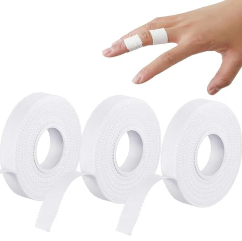 3Rolls Zinc Oxide Tape - 1.25cmx10m Breathable Sports Tape Bandage,Wrist Finger Tape Strapping Tape - Sports Bandage Tape Easy Tear,Cohesive Bandage Sports Strapping Tap for Knee,Hands,Ankle,Rugby,etc
