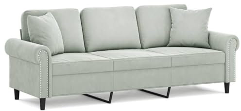Willood 3-Sitzer-Sofa mit Zierkissen Liegesofa für Wohnzimmer, Polstersofa Sessel Relaxsofa Loungesofa Relaxcouch Hellgrau 180 cm Samt