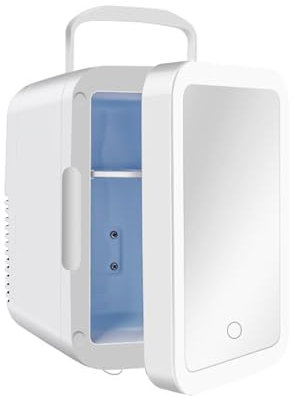 Yolispa Mini Fridge for Bedrooms, 4L/ 6 Can Mini Skincare Fridge with Dimmable Illuminated Mirror, Compact Car Fridge, Portable 12V Beauty Fridge for Dorm, Bedroom, Car, Office, Home