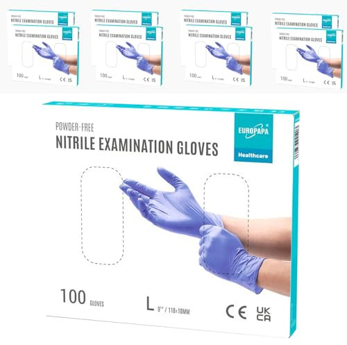 EUROPAPA® 800 Stück (8x100) Nitrilhandschuhe Box Einweghandschuhe, Einmalhandschuhe, Untersuchungshandschuhe, puderfrei, ohne Latex, unsteril, latexfrei, disposible gloves (L, Lila)